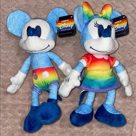 Disney Rainbow Collection Mickey and Minnie Plush Toys - Picture 1 of 5